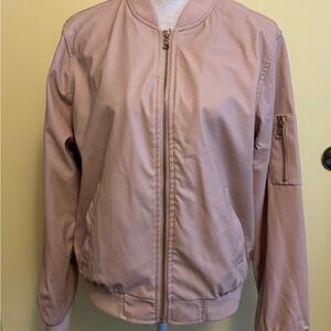 Miss Lili Light Pink Faux Leather Bomber Jacket